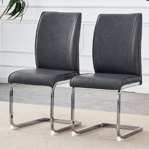 SEVOBAL Dining Chairs Set of 2 High Resilience Luxury PU Material Simple Arch Chair with Arched Metal Silver Leg, Dark Gray, 17.3"*21.6"*39" - 1 of 4