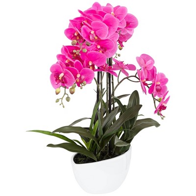 Elegant Real Touch 16" Pink Orchid in White Ceramic Pot