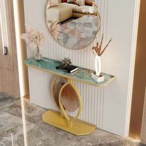 Artloge Genuine Marble Console Table Hallway Entrance Storage Gold Leaf Base GREEN - 1 of 4