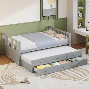Full Size Daybed with Twin Size Trundle and Drawers for Bedroom, Apartment, or Guest Room - 1 of 4