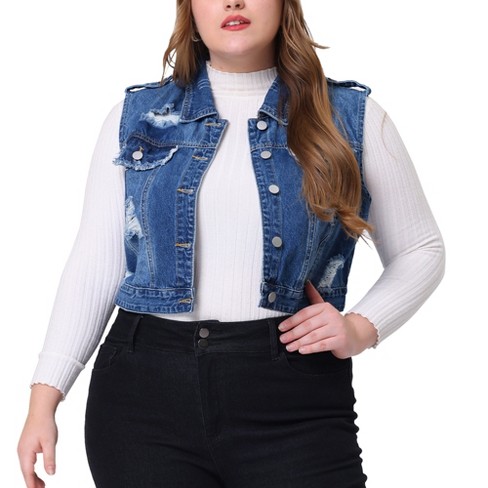 Agnes Orinda Women's Plus size denim Jacket Sleeveless Chest Up Jean Vests Blue 4x : Target