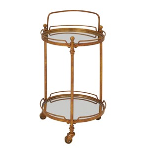 Traditional Iron and Mirrored Bar Cart Brass - Olivia & May: Round Frame, 2-Tier, Wine Storage, Indoor Use - 1 of 4