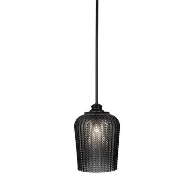 Toltec Lighting Cordova 1 - Light Pendant in  Matte Black with 9" Smoke Textured  Shade