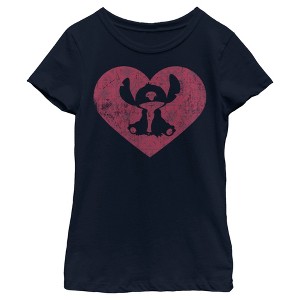 Girl's Lilo & Stitch Valentine's Day Distressed Heart T-Shirt - 1 of 4