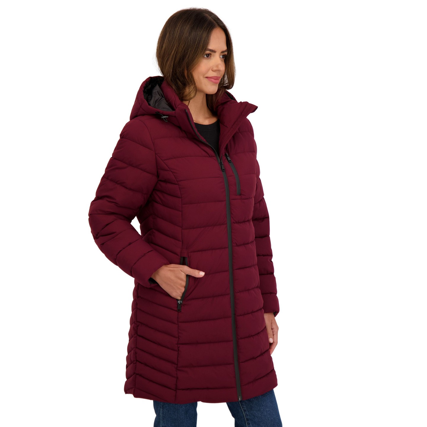 Женская куртка Sebby Winter 3/4 Stretch Packable Puffer Coat - S.E.B. Burgundy, цвет: Бордовый — фото 3