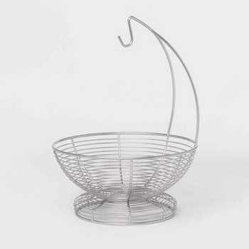 Iron And Mangowood Wire 2-tier Fruit Basket With Banana Hanger