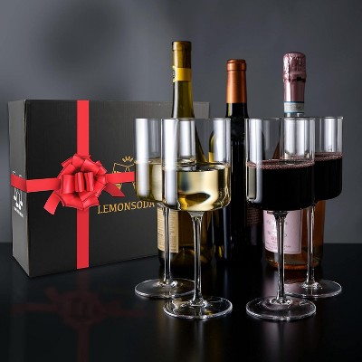 Elegant Crystal Straight Edge Wine Glass Set of 4 (15oz)