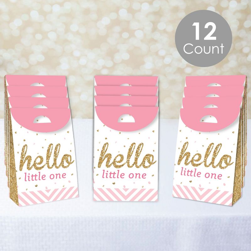 Big Dot of Happiness Hello Little One - Pink and Gold - Girl Baby Shower Gift Favor Bags - Party Goodie Boxes - Set of 12, 2 of 9