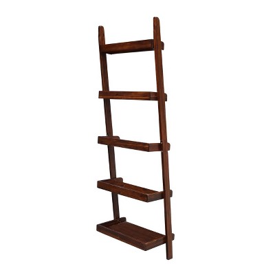 75" Espresso Solid Wood Ladder Bookcase with Five Shelves