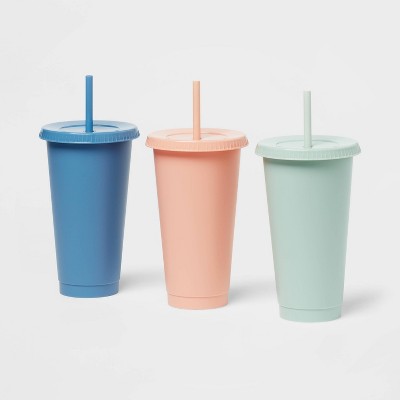 24oz Plastic 3pk Reusable Cold Cup Solid Blue/mint/peach - Room Essentials™  : Target