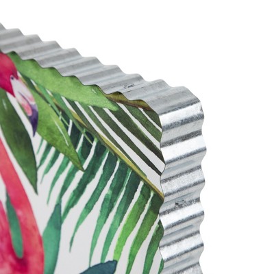 Pink Flamingo Tropical Canvas Wall Art with Metal Frame
