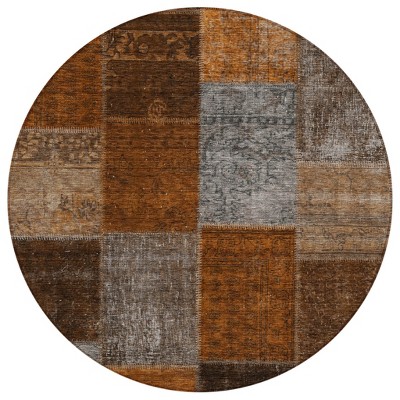Orange And Taupe Patchwork Washable Indoor Outdoor Area Rug