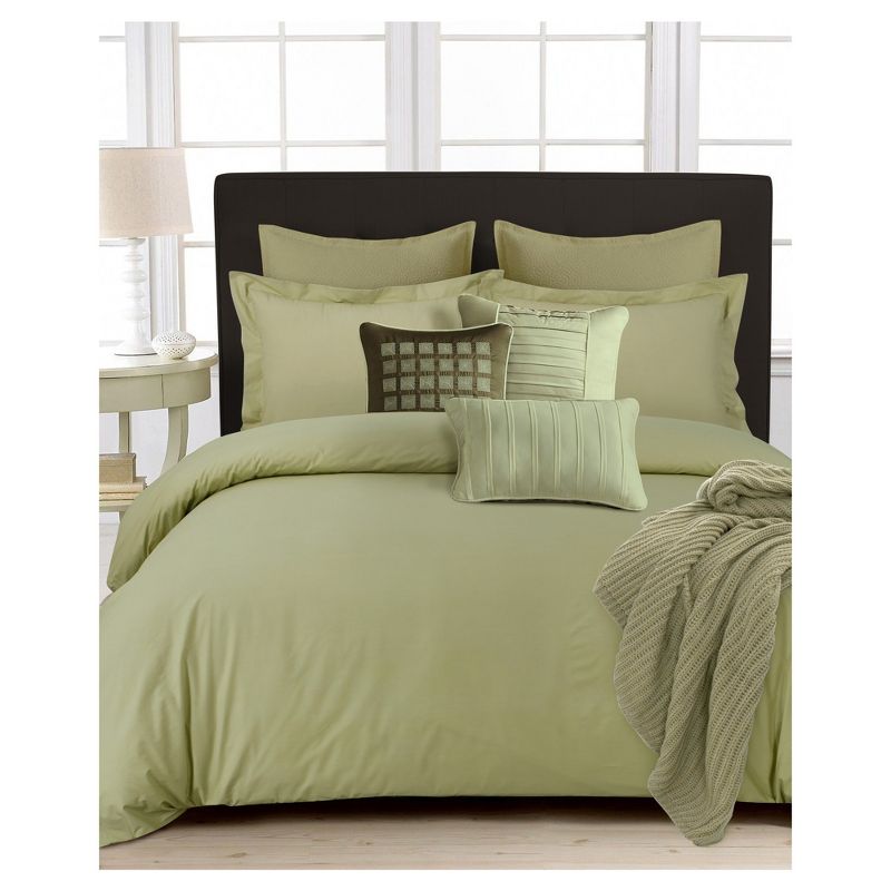 3pc 350 Thread Count Cotton Percale Solid Duvet Cover Set - Tribeca Living, 1 of 5
