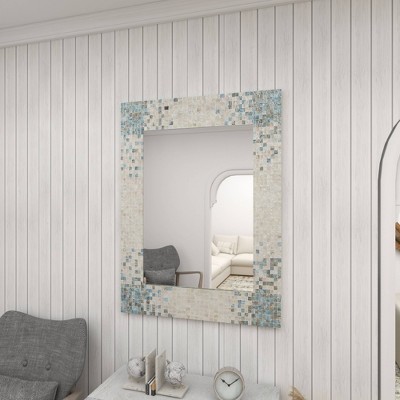Coastal Cream Rectangular Wall Mirror with Blue Mosaic Corners