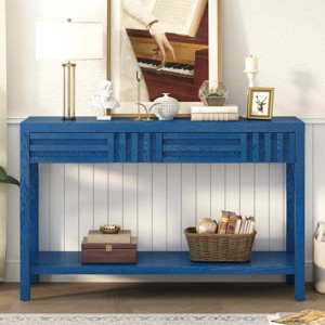 Rectangular Console Table with 2 Storage Drawers,MDF Entryway Table with Ash Veneer,Bottom Open Shelf Organizer for Living Room-Coolbibila - 1 of 4