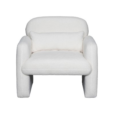 Vynxaria 22.8 Inch Modern Minimalist Accent Chairs, Gray Teddy Fleece Chairs with Armrests and Pillow, Ideal for Living Room & Bedroom
