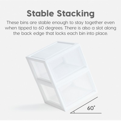 White Stackable Plastic Storage Drawers with Clear Doors, 2-Pack