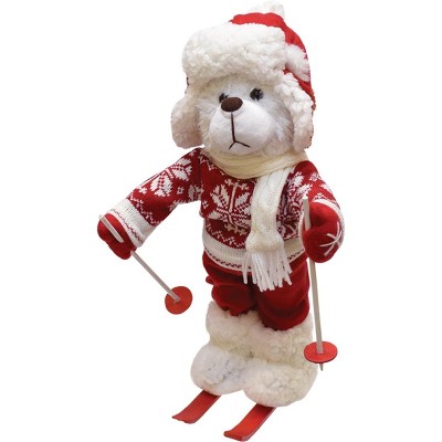 Northlight 15" Red and White Winter Boy Bear with Skis Christmas Figure Decoration