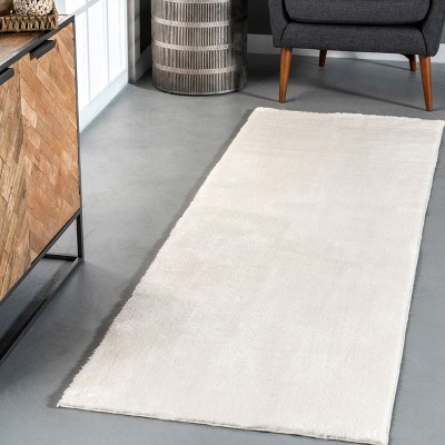 White Machine Washable Non-Slip Shag Area Rug, 2'6" x 10'