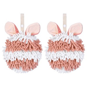 REGALWOVEN Cute Rabbit Shape Fluffy Chenille Soft Absorbent Hand Towel 2 Pcs - 1 of 4