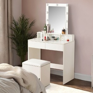 ZACHVO Modern White Vanity Table with Mirror and Stool - Perfect for Makeup and Storage - 1 of 4