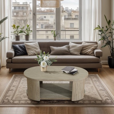 Etelifrank Oval Wood Coffee Table  with Wheels - Solid Wood Construction