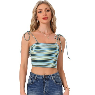 Allegra K Women's Tie Spaghetti Straps Sleeveless Summer Crop Cami Top
