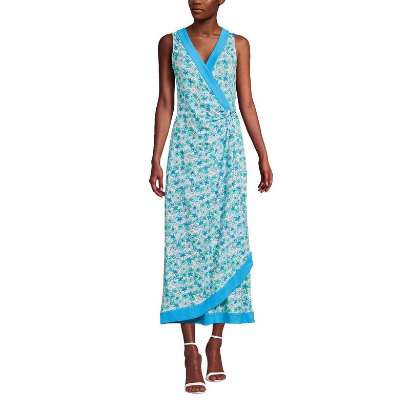 Lands' End Women's Light Weight Cotton Modal Sleeveless Surplice Maxi Dress, 2 of 3