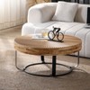 Racxily Modern Round Coffee Table - Modern Wooden Carving Coffee Table, Golden Metal Legs, Solid Pine, Living Room/Office/Reception - 4 of 4