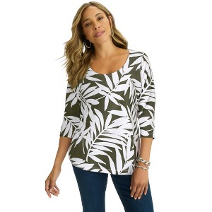Jessica London Women's Plus Size Stretch Cotton Scoop Neck Tee - 1 of 4