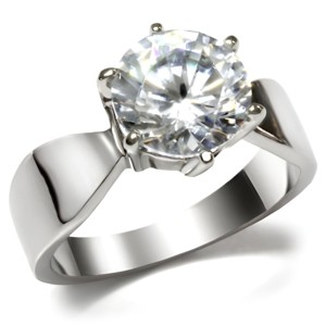 Slickblue Timeless Clear CZ Stainless Steel Ring – Round Solitaire, Polished, No Plating, Women’s Jewelry, Size 5 - 1 of 4