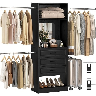 Aheaplus 8 FT Closet Organizer with Mirror, Closet System with Drawer and Extendable Hanging Rod