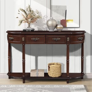 Kumasinova 52" Half Moon Console Table with Drawers,Vintage Entryway Table with Storage Open Shelf,Solid Wood Entry Table for Living Room&Hallway - 1 of 4