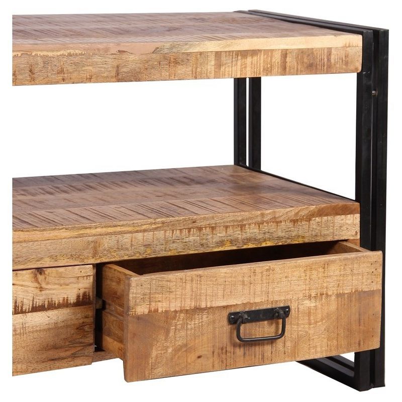 Industrial Reclaimed Wood and Iron 3 Drawer Console TV Stand for TVs up to 65&#34; Brown - Timbergirl, 5 of 6