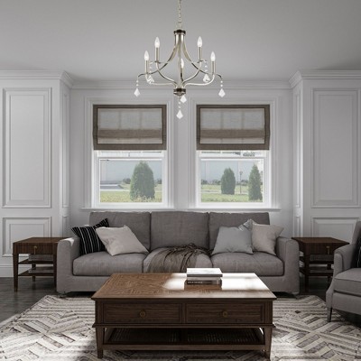 Mini 5-Light Chandelier with Crystal Drops in Brushed Nickel