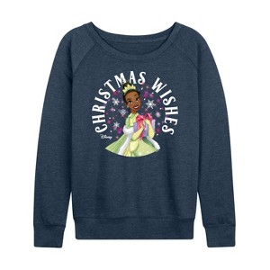 Women's - Disney - Christmas Wishes Tiana Lightweight French Terry Wide Neck Long Sleeve Shirt - 1 of 4