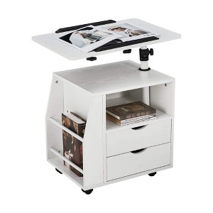 EROMMY 360 Degree Swivel Top Adjustable Height Bedside Nightstand End Table with Storage Drawers, Shelves, Lockable Wheels, & Computer Baffle, White - 1 of 4