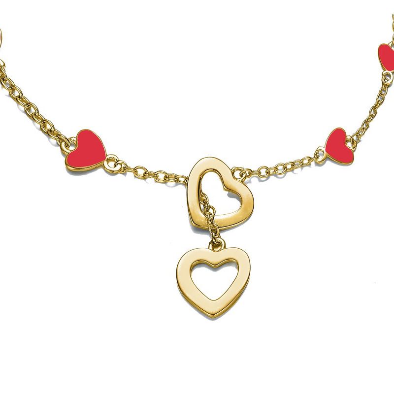 Children's/Teen's 14K Gold Plated Double Halo Dangle Heart Enamel Station Charm Bracelet., 2 of 4