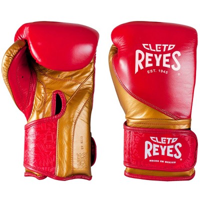 Cleto Reyes High Precision Hook and Loop Training Boxing Gloves - Red/Solid Gold