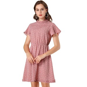 INSPIRE CHIC Women's Ruffle Neck Flutter Sleeve Heart Print Dress - 1 of 4