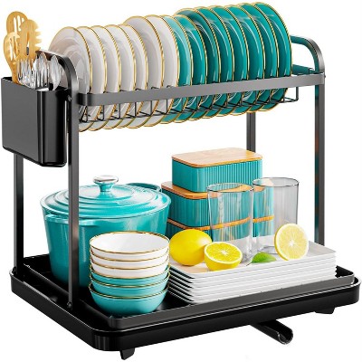 LunaLulinlk Dish Drying Rack, 2-Tier Stainless Steel Dish Racks, Dish Drainer for Kitchen Counter, Black, X-Large