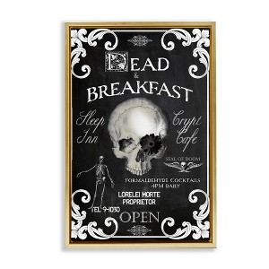 Stupell Industries Dead & Breakfast Spooky Skull Floating Frame Canvas Art, Gold, 21" x 31" - 1 of 4