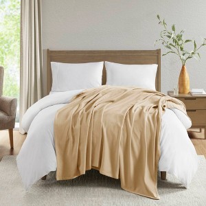 100% Ring Spun Cotton Solid Bed Blanket, Liquid Texture Lightweight Breathable Blanket for Year Round Use - 1 of 4