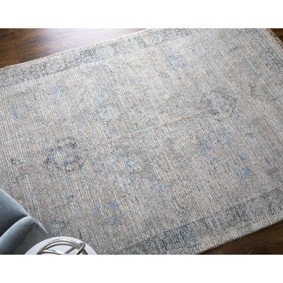 Gray and Blue 10' x 14' Wool Viscose Area Rug