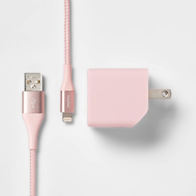 Photo 1 of 2-Port Wall Charger 15W USB-C &#38; 5W USB-A (with 6&#39; Lightning to USB-A Cable) - heyday&#8482; Pink/Rose Gold