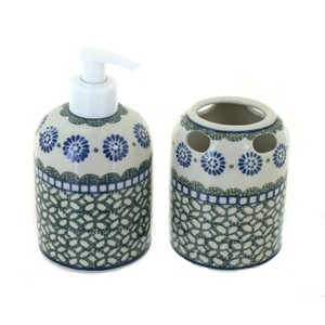 Blue Rose Polish Pottery 573 Ceramika Artystyczna Soap Dispenser & Toothbrush Holder - 1 of 1