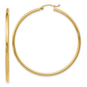 Black Bow Jewelry 2mm Round Hoop Earrings in 10k Yellow Gold, 51mm (2 Inch) - 1 of 4