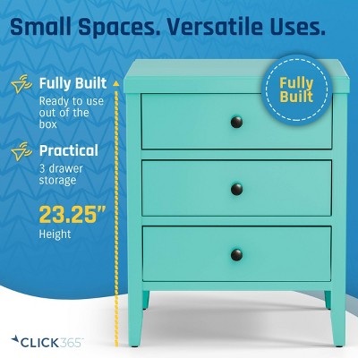 Turquoise Solid Wood 3-Drawer Nightstand with Bronze Knobs