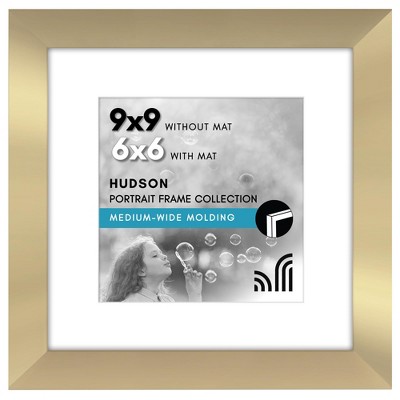 Americanflat 9x9 Picture Frame with Shatter-Resistant Glass - 6x6 with Mat or 9x9 Without Mat - Hudson - Wide Square Frames - Gold