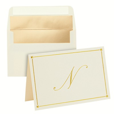 Pipilo Press 24 Pack Letter N, Personalized Stationery Note Cards, Ivory with Gold Foil, 4 x 6 inches